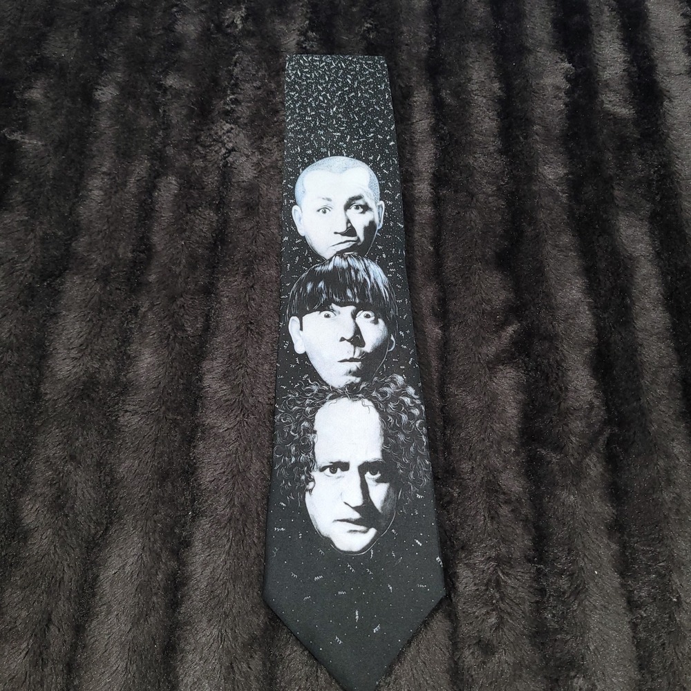 Vintage 1994 Ralph Marlin The Three Stooges Larry Moe Curly Black Novelty Tie